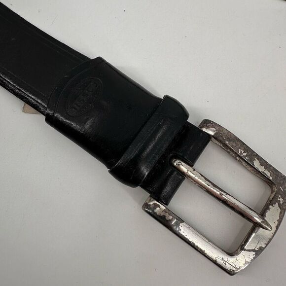 Fossil Mens Italian Full Grain Cowhide Silver Buckle Waist Belt Black Size 90/36 - Picture 6 of 12